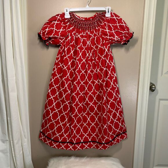 Lolly Wolly Doodle Red White Smocked Moroccan Holiday Dress Girls 8 - Picture 1 of 12
